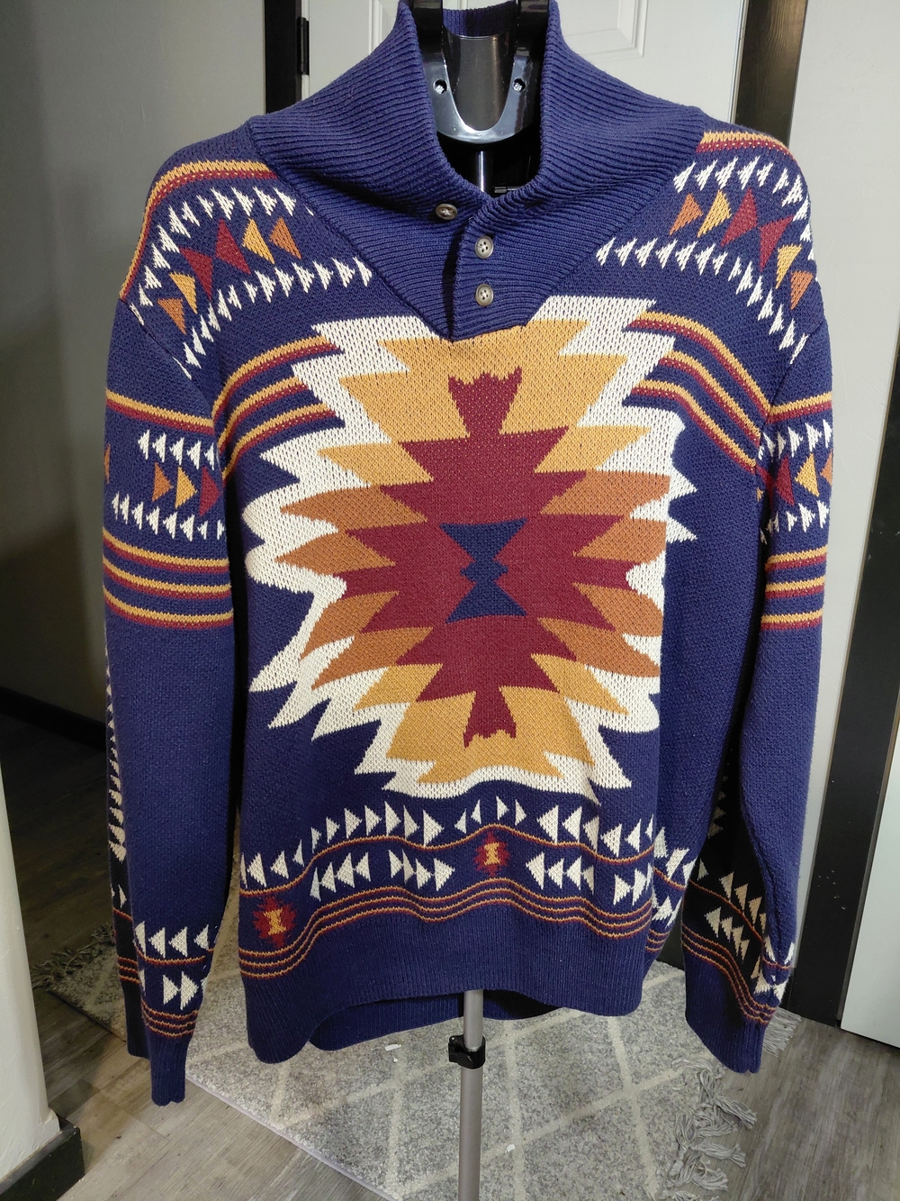 Cinch Men's Aztec Southwestern Pattern Knit Pullover Sweater Navy SIZE XL